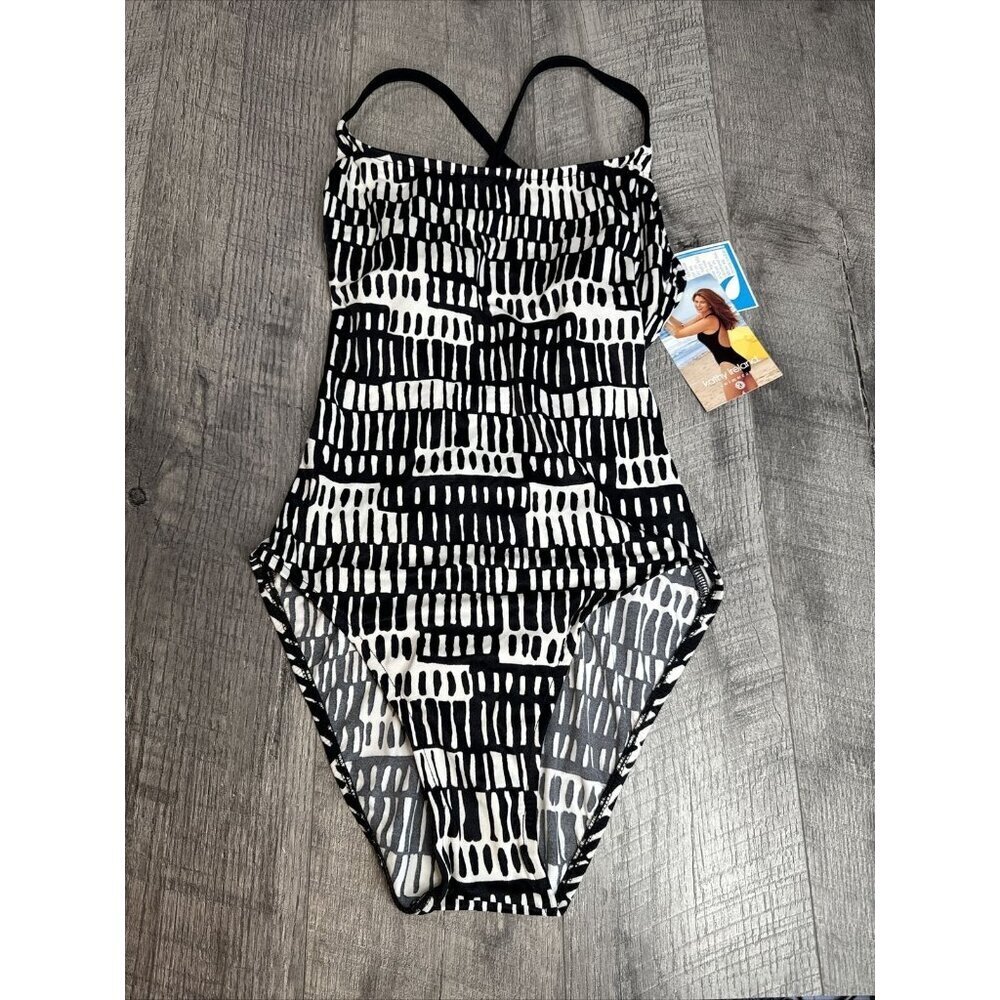Vintage Kathy Ireland Swimsuit One Piece Womens Black White Built in Bra 90s NEW